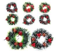 CONGARTENO 8 Pièces Miniature Artificial Christmas Wreaths for Dollhouse Hanging Decoration Reusable Tiny Holiday Garland for Doors Fireplaces