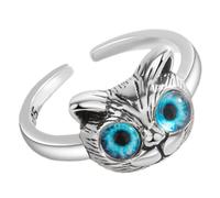 CONGARTENO Bague Chat Ajustable Ouverte, Bijou Fantaisie pour Femmes et Adolescentes, Métal Vintage, Anneau Mignon Bleu Yeux, Accessoire Mode Fête et Quotidien, Taille Unique