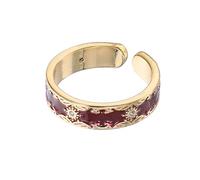 CONGARTENO Bagues Ajustables Émail Avec Fleur Ouverte Et Zircone Rouge Style Chinois Pour Femmes Bijoux Pour Mariage Et Quotidien