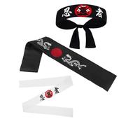 CONGARTENO Bandeau Ninja Japonerie 3 Pièces Style Karaté Et Dragon En Tissu Robuste Noir Et Blanc, Accessoire Polyvalent Pour Sport, Arts Martiaux Et Cosplay, Taille Unique