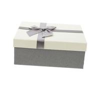CONGARTENO Boîte Cadeau avec Nœud Décoratif Coffret pour Anniversaire et Fête Boîte Emballage Rectangulaire Blanc Gris Robuste et Légère pour Confiseries et Bonbons