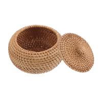 CONGARTENO Boîte de Rangement en Rotin Naturel Tressé à la Main avec Couvercle Panier Compact 15X12 CM pour Organisation Bureau Cuisine Panier Décoratif en Osier pour Petits Objets et