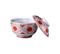 CONGARTENO Bol à Nouilles Japonerie en Céramique avec Couvercle, Bol à Soupe Maison Rouge, Vaisselle la Cuisine Multifonction pour Soupe Miso, Riz, Nouilles Instantanées - Usage Quotidien