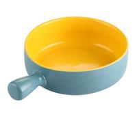 CONGARTENO Bol à Salade Céramique avec Anse Accessoire de Cuisine Élégant et Pratique pour Dîner et Service de Salades Design Compact et Coloris Jaune Intérieur et Bleu Extérieur