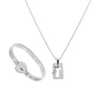 CONGARTENO Bracelet de Couple Magnétique et Collier Cadenas D'amour en Acier Inoxydable Argenté, Ensemble Bijou pour Couples, Présent Romantique, Usage Quotidien, Taille Ajustable