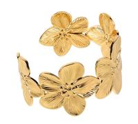 CONGARTENO Bracelet Jonc Large Fleur Dorée Élégant pour Femme Accessoire Estival Plage Minimaliste et Chic Parure Femme Polyvalente