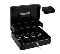 CONGARTENO Caisse à Monnaie Métal Verrouillable avec Clé et Compartiments Organisateurs Boîte Portable pour Caisse Enregistreuse pour Petites Entreprises et Économies Liquide