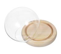 CONGARTENO Cloche en Verre Sphérique Transparente avec Socle en Bois Naturel Vitrine Décorative Créative pour Fleurs Séchées Micro-Paysage Protection Anti-Poussière Accessoire Déco