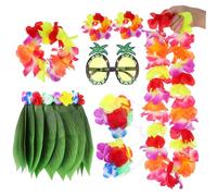 CONGARTENO Costume Hawaïen Garçon Fille Jupe Feuillage Artificiel avec Accessoires Colorés Set Luau Fête Plage Tropicale avec Ananas et Soutien Plastique