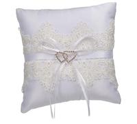 CONGARTENO Coussin Alliances Dentelle Creuse Blanche à Double Cœur Rubans pour Mariée et Demoiselle d'honneur Cérémonie de Mariage et Fiançailles