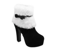 CONGARTENO Dhiver Femmes à Talon Épais Plateforme Épaisse Doublure Peluche Nœud Élégant Bottines Cheville Antidérapantes pour