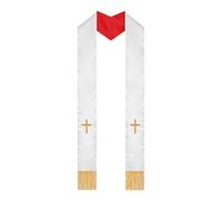 CONGARTENO Étole de Prêtre Réversible Satin avec Croix Brodée et Pompons Élégants Châle de Mariage Léger pour Cérémonie Pastorale Féminine Étole Double Face pour Église et Mariage