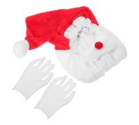 CONGARTENO Housse de Casque de Moto en Peluche Festive Père Noël Bonnet Rouge et Moufles Blancs Accessoire Costume Moto pour Balades Hivernales Décoration Chapeau de Noël pour Motards