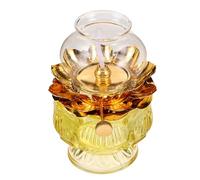 CONGARTENO Lanterne à Huile Lotus Vintage en Verre et Métal Lampe à Pétrole Coupe-Vent Mèche Réglable Éclairage D’Intérieur et Secours Lampe Décorative Bouddha pour Contemplation et