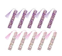 CONGARTENO Lot de 10 Marque-Pages en Acrylique Pailleté avec Mini Pompons Rose et Violet Accessoires de Lecture Décoratifs Marque-Pages Fantaisie Scintillants pour Lectrices Présent
