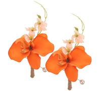 CONGARTENO Lot de 2 Boutonnières de Mariage Artificielles en Orchidée Papilionacée Orange Accessoire Floral pour Costume du Marié et Cortège Nuptial Épingle Solide Décoration Élégante