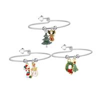CONGARTENO Lot de 3 Bracelets Chaîne de Poignet Noël Plaqués Motifs Sapin et Botte Design Ouvert Réglable Décoration Festive Élégante pour Femmes Accessoire de Fête Hiver