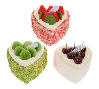 CONGARTENO Lot de 3 Modèles de Gâteau Réalistes en Mousse Forme Cœur Fruits, Décorations pour Photographie Culinaire et Accessoires Photo, Simulation Dessert Artificiel pour Présentation