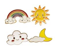 CONGARTENO Lot de 4 Broches Décoratives en Alliage Motifs Soleil Lune Arc-en-Ciel et Nuage Couleurs éclatantes Légères et Compactes Accessoires pour Vêtements Paquet et Chapeaux
