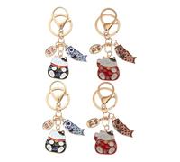 CONGARTENO Lot de 4 Porte-Clés Amulette Chat Japonerie en Alliage de Zinc Pendentifs Rouge et Bleu Porte-Clés Multifonction pour Paquet et Clés Présent Fête Symbole Chance et Prospérité