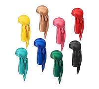 CONGARTENO Lot de 8 Turbans Durag en Satin Unis Couleur Mixte, Longue Queue Élastique, Chapeaux Pirate Unisexes, Accessoires Cheveux Nuit et Chimiothérapie, Taille Unique Couleur Aléatoire