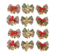 CONGARTENO Lot de Nœuds de Décoration pour Sapin de Noël Lin avec Clochettes Couleurs Assorties Rouge et Or Ornements Festifs pour et