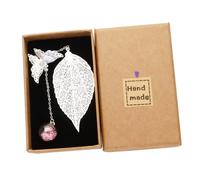 CONGARTENO Marque-Page Feuille en Fleurs Séchées Argenté et Rose Papeterie pour Étudiants Fournitures Scolaires Bureau Présent en Boîte Marqueur de Page Léger et Décoratif pour Usage