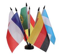 CONGARTENO Mini Drapeaux de Table 6 Pièces avec Mini-support Noir - Drapeaux France, Espagne, Angleterre, Argentine, Allemagne, Portugal - Ensemble Décoratif Bureau et Réutilisable