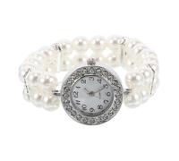 CONGARTENO Montre-Bracelet Vintage pour Femmes à Double Rangée De Perles Et Cristaux, Bracelet Élastique en Alliage Et Plastique, Accessoire Élégant pour Soirée Et Fête, Taille Unique