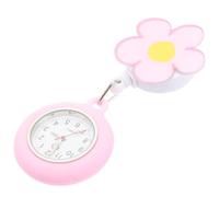 CONGARTENO Montre de Poche à Clip pour Infirmières Mouvement à Quartz Précis Verre Transparent Lumineuses Design Cartoon Rose Petites Fleurs Montre Portable Pratique pour Usage et Élève