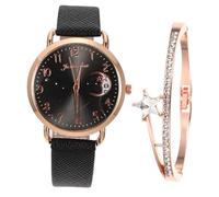 CONGARTENO Montre Femme Quartz avec Bracelet Décoratif Motif Étoile Et Lune Set Élégant Et Pratique Bracelet Ajustable Accessoire Mode pour Quotidien