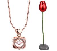 CONGARTENO Pendentif Cœur en Rose Éternelle Chaîne en Plaqué Or Rose Accessoire de Bijouterie Saint-Valentin Coffret Présent 2 Pièces pour Femmes - Décoration Élégante du Cou