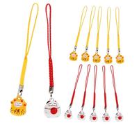 CONGARTENO Porte-clés Chat Maneki Neko Mousqueton, Lot de 12 Pendentifs Cuivre Clochette, Décoration Suspendue pour Porte-clés, Symbole Richesse et Abondance, Présent pour Couleur Aléatoire