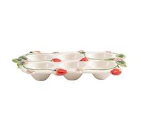 CONGARTENO Porte-Œufs en Céramique sous Émail à Décor Fraise Plateau Empilable 6 Compartiments Support de Rangement pour Œufs Frais pour Réfrigérateur et Plan de Travail Entretien Facile