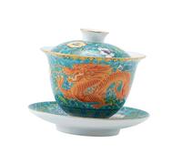 CONGARTENO Service à Thé Céramique Ensemble de Gaiwan avec Bol et Soucoupe Vert Dragon pour Maison Cuisine Tasse à Thé Traditionnelle Noir et Fleur Cadeau