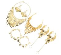 CONGARTENO Set Accessoires de Danse Du Ventre Dorés Léger et Polyvalent pour Spectacles Festivals et Photos Collier Bracelets Chevillères et Boucles Oreilles pour Danseuses Professionnelles