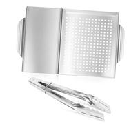 CONGARTENO Set Barbecue Inox avec Plat Grill Carré et Pince Alimentaire Acier Inoxydable Portable et Facile à Nettoyer pour Grillades de Crevettes de Poulet et Légumes
