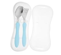 CONGARTENO Set de Vaisselle pour Garçon Fille Cuillère et Fourchette Acier Inoxydable pour Entraînement Portable et avec Boîte de Rangement Bleu Adapté Aux Repas Extérieur et Sevrage