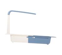 CONGARTENO Support Télescopique pour Éponge et Chiffon D'évier 32-50 Cm en Polypropylène Bleu et Blanc, Égouttoir Cuisine Compact, Organisateur Pratique pour Évier et Plan de Travail,