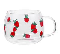 CONGARTENO Tasse à Lait en Verre Borosilicaté 380 Ml, Tasse Transparente pour Boissons Chaudes, Design Rond Grand Volume, Maison et Bureau, Compatible Micro-ondes, Motif Fraise Aléatoire