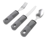 CONGARTENO Ustensiles Adaptés pour Personnes Âgées Anti-Tremblements 3 Pièces Acier Inoxydable Poignée Antidérapante Grise Coupe Steak Set Pratique Aides à la Vie Quotidienne