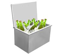 Congélateur coffre 137 L, glacière encastrable en inox , Bac à glace avec couvercle à charnière et bonde de vidange 71x45x43cm