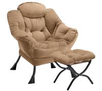 Congermom Fauteuil paresseux avec ottomane pliable moderne, grand fauteuil d'appoint contemporain avec accoudoirs, canapé rembourré pour chambre à coucher, dortoir et bureau (Kaki-f)