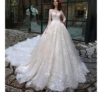 CongMing-huajia Robe Longue en Dentelle Robe de mariée à Manches Longues avec Broderie en Dentelle,Robes de soirée personnalisées Taille Plus pour Femmes, Blancs White 40