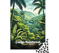 Congo Rainforest Central Africa Illustration Adulte Puzzle en Bois | Pour les w nds d'hiver : ce puzzle 1000 pièces pour adultes offre une activité plus longue pendant les fêtes.