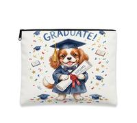 Congrats Grad Cavalier King Charles Spaniel Trousse de maquillage pour diplômes Pochette de voyage pour femmes et filles Petit sac portable en toile avec fermeture éclair 17,8 x 22,9 cm