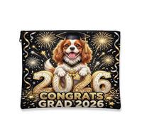Congrats Grad Cavalier King Charles Spaniel Trousse de maquillage pour femme, pochette de voyage portable en toile avec fermeture éclair, 17,8 x 22,9 cm