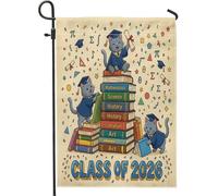 Congrats Grad Drapeaux de jardin en toile de jute avec chats bleus russes 30,5 x 45,7 cm double face pour extérieur, livres de dessin animé, petits drapeaux de maison, remise de diplôme, maison