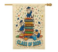 Congrats Grad Drapeaux de maison en toile de jute avec chats britanniques à poil court 71 x 101,6 cm double face pour extérieur, livres de dessin animé, drapeaux de maison, drapeau de remise de
