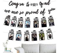 Congrats Graduate Banner, K to 12 Graduation Photo Display, 6.3x10.24x1.18in, Picture Backdrop, Decorative String Holder for Primary Middle High School College Celebration Events